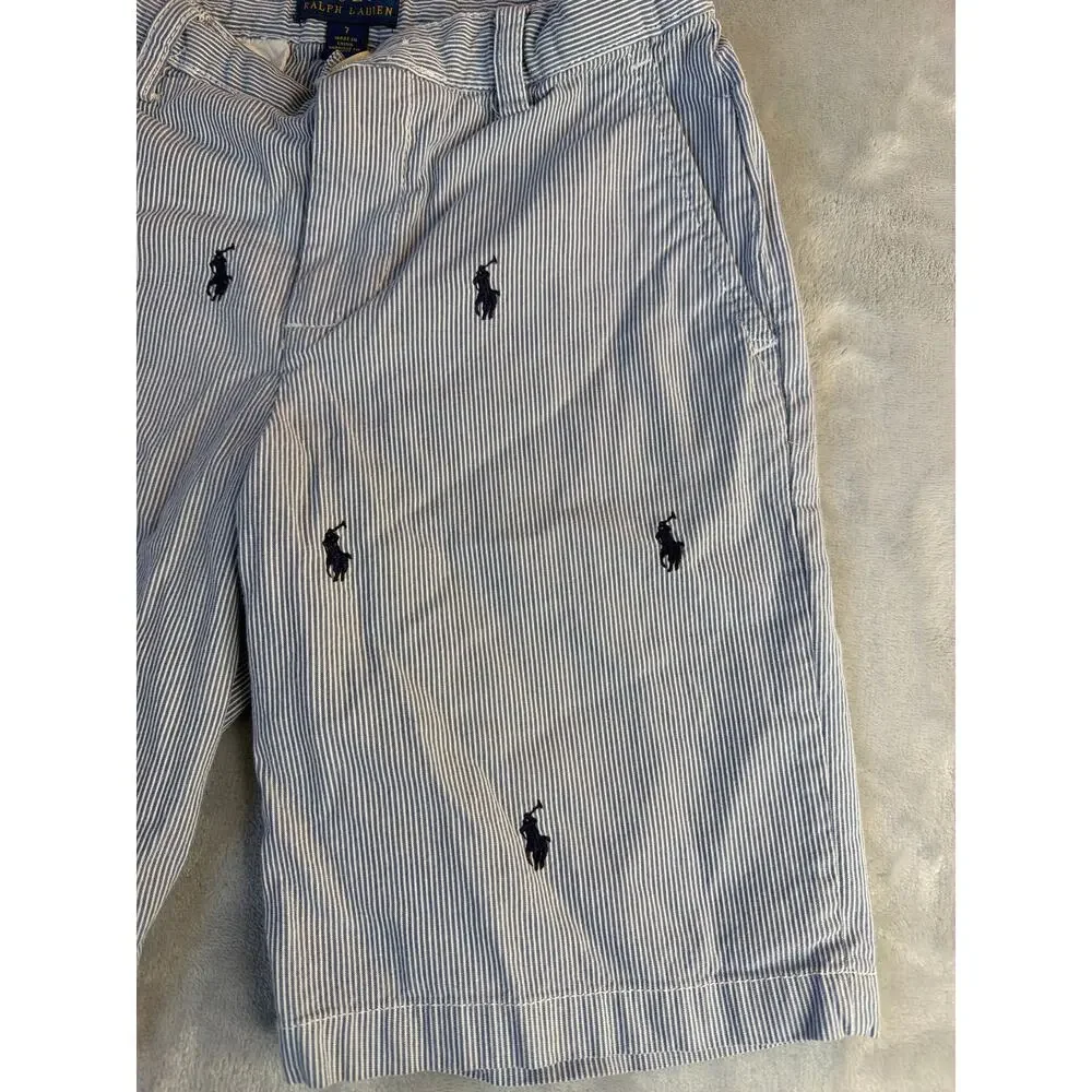 Polo Ralph Lauren All-Over Pony Blue/White Striped Seersucker Shorts size 7